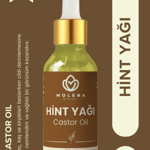 Molena Bitkisel Soğuk Sıkım Hint Yağı 20 ml görseli. Doğal ve katkısız içeriğiyle saç, cilt, kaş ve kirpik bakımı için ideal.
